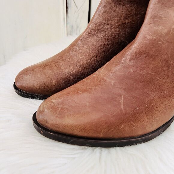 Lucky Brand Bryton Brown Worn Distressed Leather Side Zip Ankle Booties Size 9M - Picture 2 of 8